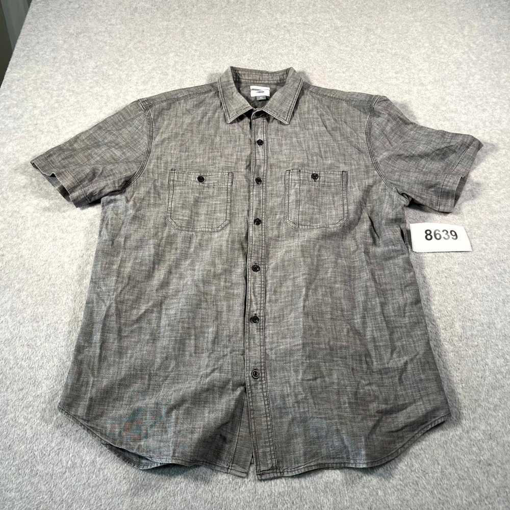 Old‎ Navy Shirt Mens XL Gray Cotton Slim Fit Short Sleeve Collared Button Up